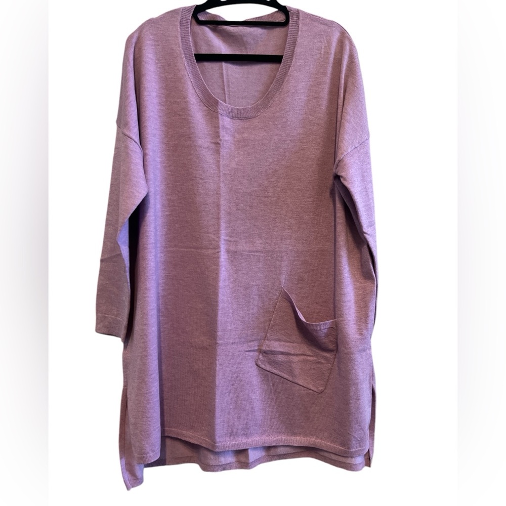 The Impeccable Pig Purple/Lavender Long Sleeve Tunic Sweater With Front Pocket
